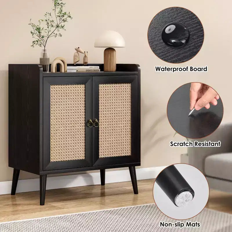 TUYOHW Meuble de rangement pour buffet, buffet de cuisine avec portes en rotin, bande de déflecteur de bureau, armoire console Credenza pour salle à manger, salon