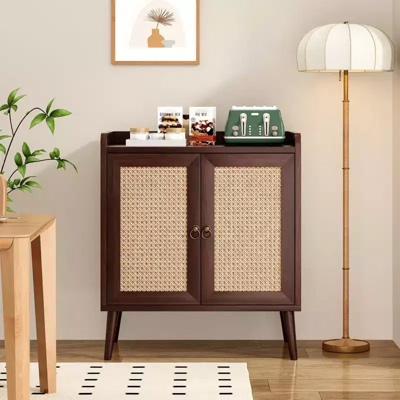 TUYOHW Meuble de rangement pour buffet, buffet de cuisine avec portes en rotin, bande de déflecteur de bureau, armoire console Credenza pour salle à manger, salon