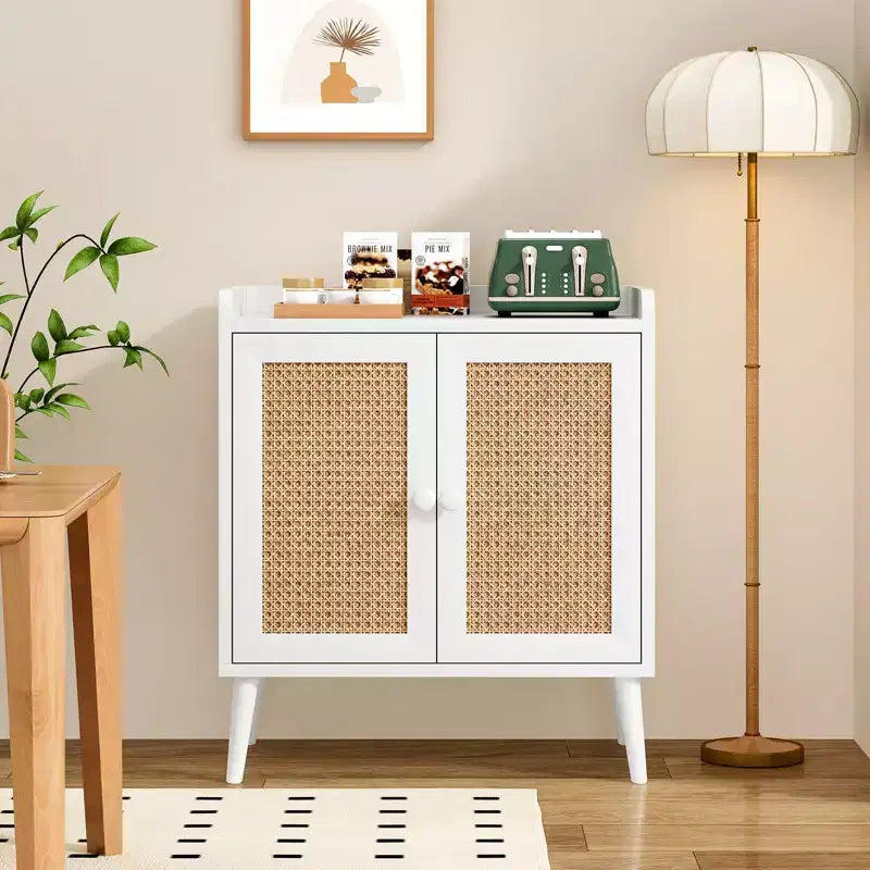 TUYOHW Meuble de rangement pour buffet, buffet de cuisine avec portes en rotin, bande de déflecteur de bureau, armoire console Credenza pour salle à manger, salon