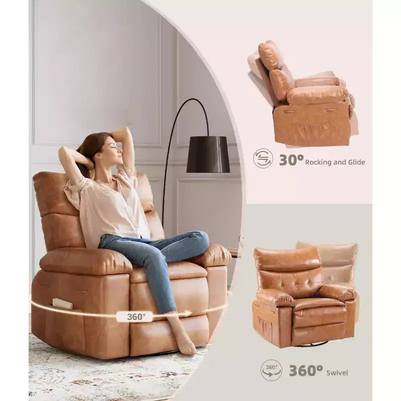 Fauteuil inclinable électrique pivotant à bascule avec massage, fauteuil de salon surdimensionné en cuir PU, fauteuil de canapé confortable, fauteuil inclinable électrique pour salon, chambre à coucher