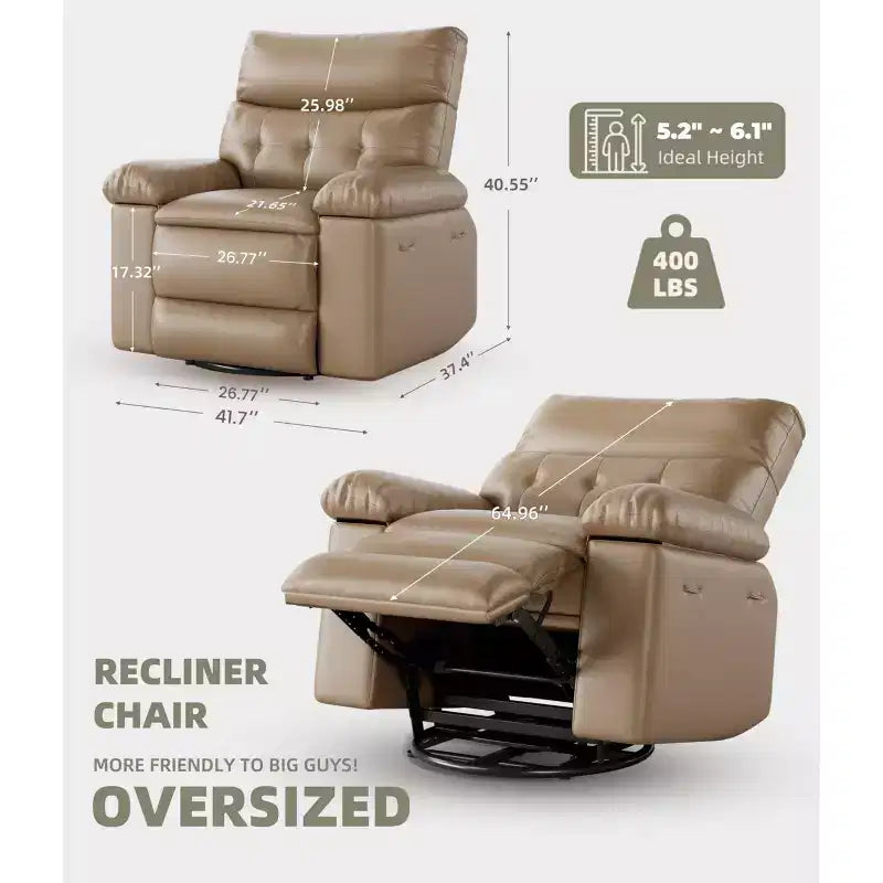 Fauteuil inclinable électrique pivotant à bascule avec massage, fauteuil de salon surdimensionné en cuir PU, fauteuil de canapé confortable, fauteuil inclinable électrique pour salon, chambre à coucher