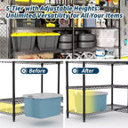 Étagère de rangement en fil métallique robuste à 5 niveaux, unité de rayonnage réglable pour garde-manger de cuisine, garage et usage commercial, organisateur autoportant large