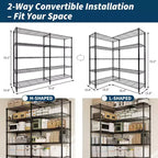 Étagère de rangement en fil métallique robuste à 5 niveaux, unité de rayonnage réglable pour garde-manger de cuisine, garage et usage commercial, organisateur autoportant large