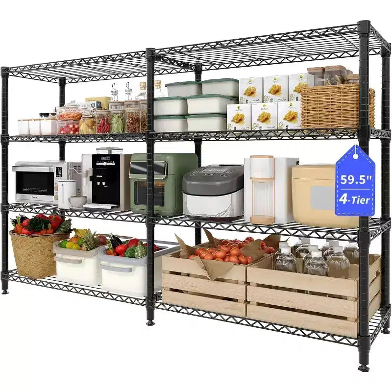 Étagère de rangement en fil métallique robuste à 5 niveaux, unité de rayonnage réglable pour garde-manger de cuisine, garage et usage commercial, organisateur autoportant large
