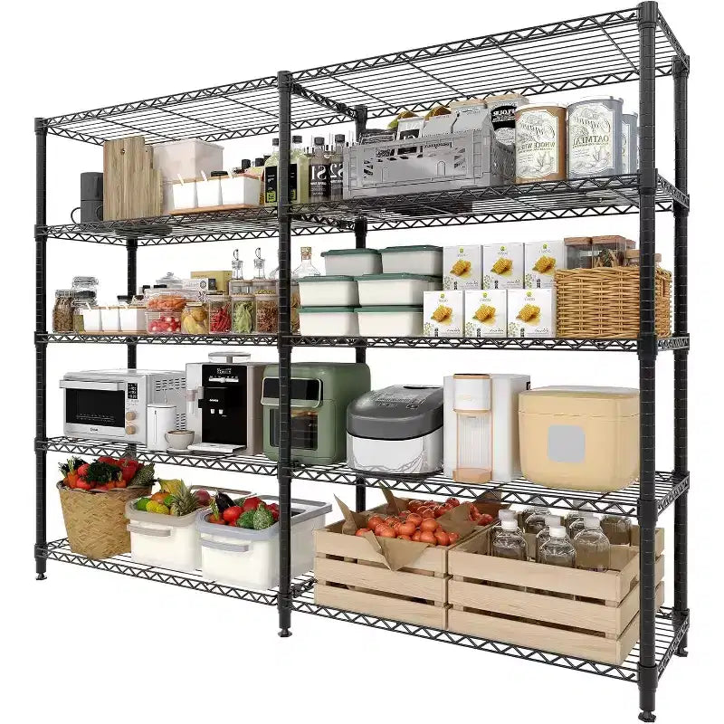 Étagère de rangement en fil métallique robuste à 5 niveaux, unité de rayonnage réglable pour garde-manger de cuisine, garage et usage commercial, organisateur autoportant large