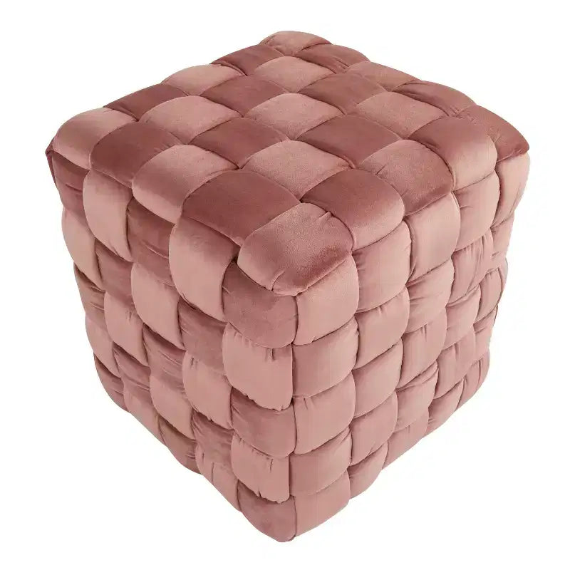TUYOHW Pouf Ottoman Tressé Carré de 40 cm, Repose-Pieds d'Appoint en Velours de Luxe pour Salon et Coiffeuse, Capacité de 113 kg