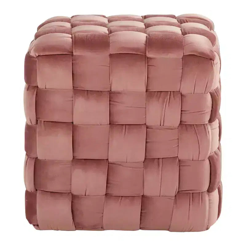 TUYOHW Pouf Ottoman Tressé Carré de 40 cm, Repose-Pieds d'Appoint en Velours de Luxe pour Salon et Coiffeuse, Capacité de 113 kg