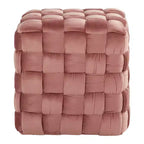 TUYOHW Pouf Ottoman Tressé Carré de 40 cm, Repose-Pieds d'Appoint en Velours de Luxe pour Salon et Coiffeuse, Capacité de 113 kg
