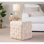 TUYOHW Pouf Ottoman Tressé Carré de 40 cm, Repose-Pieds d'Appoint en Velours de Luxe pour Salon et Coiffeuse, Capacité de 113 kg