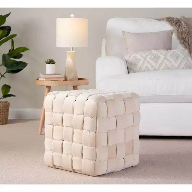 TUYOHW Pouf Ottoman Tressé Carré de 40 cm, Repose-Pieds d'Appoint en Velours de Luxe pour Salon et Coiffeuse, Capacité de 113 kg