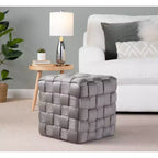 TUYOHW Pouf Ottoman Tressé Carré de 40 cm, Repose-Pieds d'Appoint en Velours de Luxe pour Salon et Coiffeuse, Capacité de 113 kg