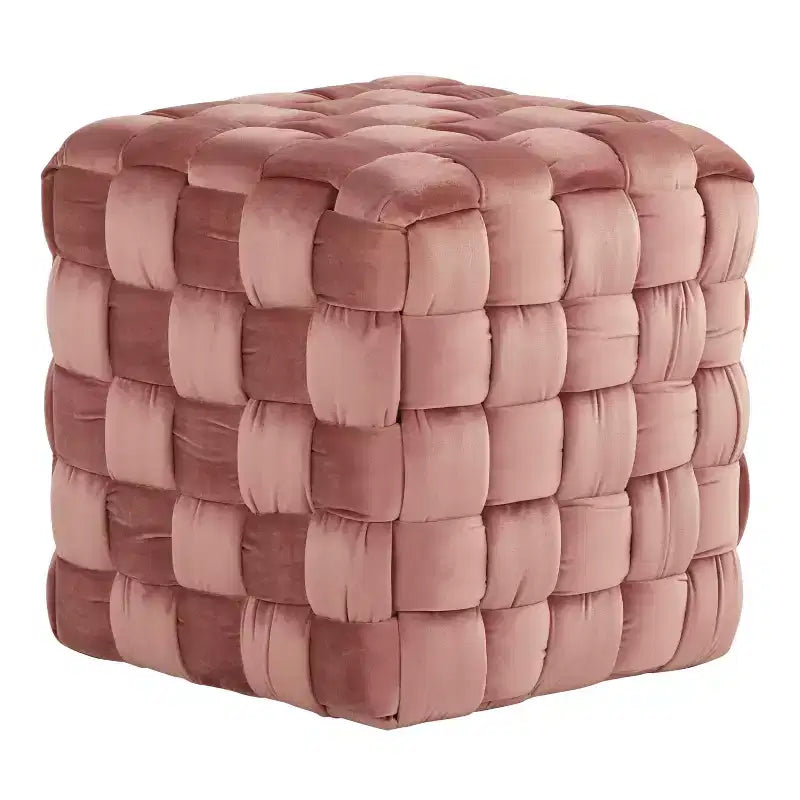 TUYOHW Pouf Ottoman Tressé Carré de 40 cm, Repose-Pieds d'Appoint en Velours de Luxe pour Salon et Coiffeuse, Capacité de 113 kg