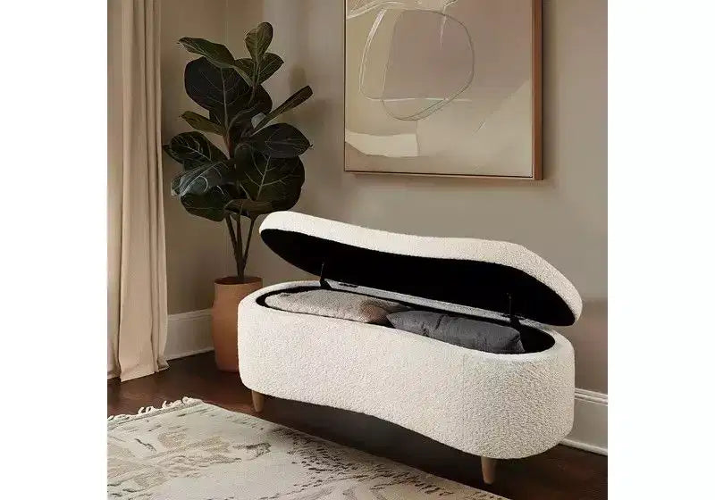 TUYOHW Banc de lit ottoman en boucle en peluche 48 avec rangement et pieds en bois, banc d'appoint pour salon et chambre à coucher, capacité de 400 lb