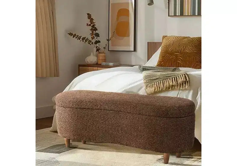 TUYOHW Banc de lit ottoman en boucle en peluche 48 avec rangement et pieds en bois, banc d'appoint pour salon et chambre à coucher, capacité de 400 lb