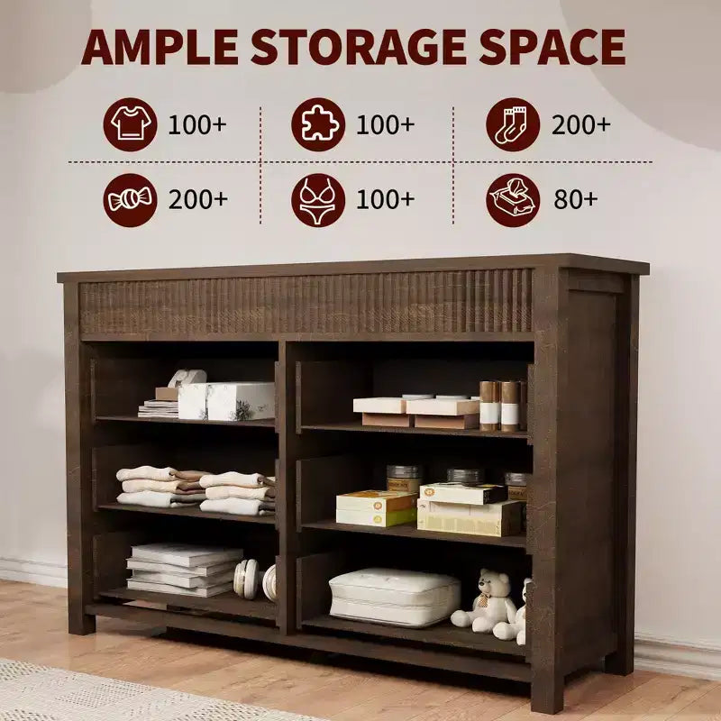 COZONY Commode 6/7 tiroirs, Commode en bois avec panneaux cannelés, Meuble de rangement pour salon ou chambre
