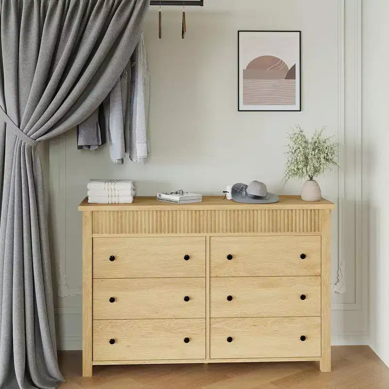 COZONY Commode 6/7 tiroirs, Commode en bois avec panneaux cannelés, Meuble de rangement pour salon ou chambre