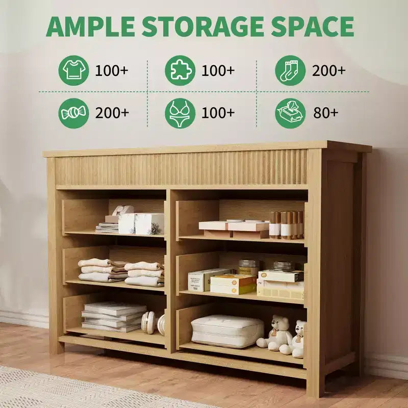 COZONY Commode 6/7 tiroirs, Commode en bois avec panneaux cannelés, Meuble de rangement pour salon ou chambre