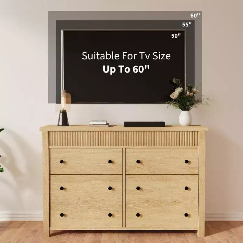 COZONY Commode 6/7 tiroirs, Commode en bois avec panneaux cannelés, Meuble de rangement pour salon ou chambre