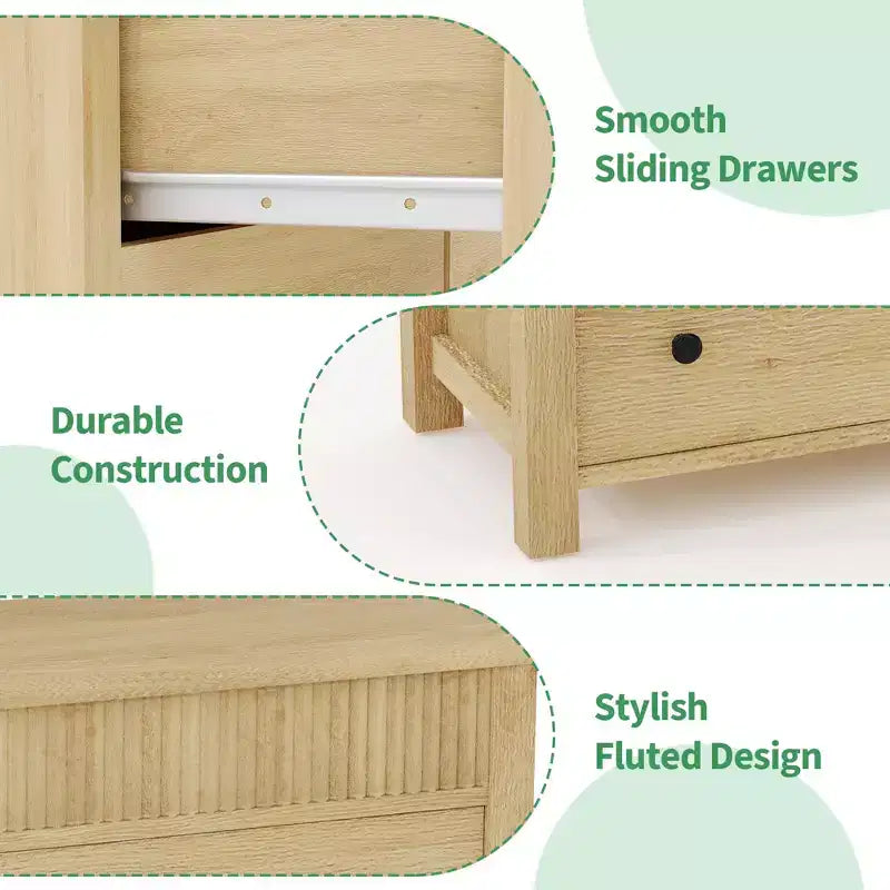 COZONY Commode 6/7 tiroirs, Commode en bois avec panneaux cannelés, Meuble de rangement pour salon ou chambre