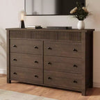 COZONY Commode 6/7 tiroirs, Commode en bois avec panneaux cannelés, Meuble de rangement pour salon ou chambre