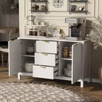 TUYOHW Buffet design ondulé, console de rangement avec 3 tiroirs, portes à fermeture douce, 3 étagères réglables, poignées en métal, armoire pour salon