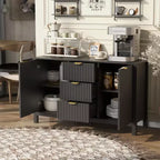 TUYOHW Buffet design ondulé, console de rangement avec 3 tiroirs, portes à fermeture douce, 3 étagères réglables, poignées en métal, armoire pour salon