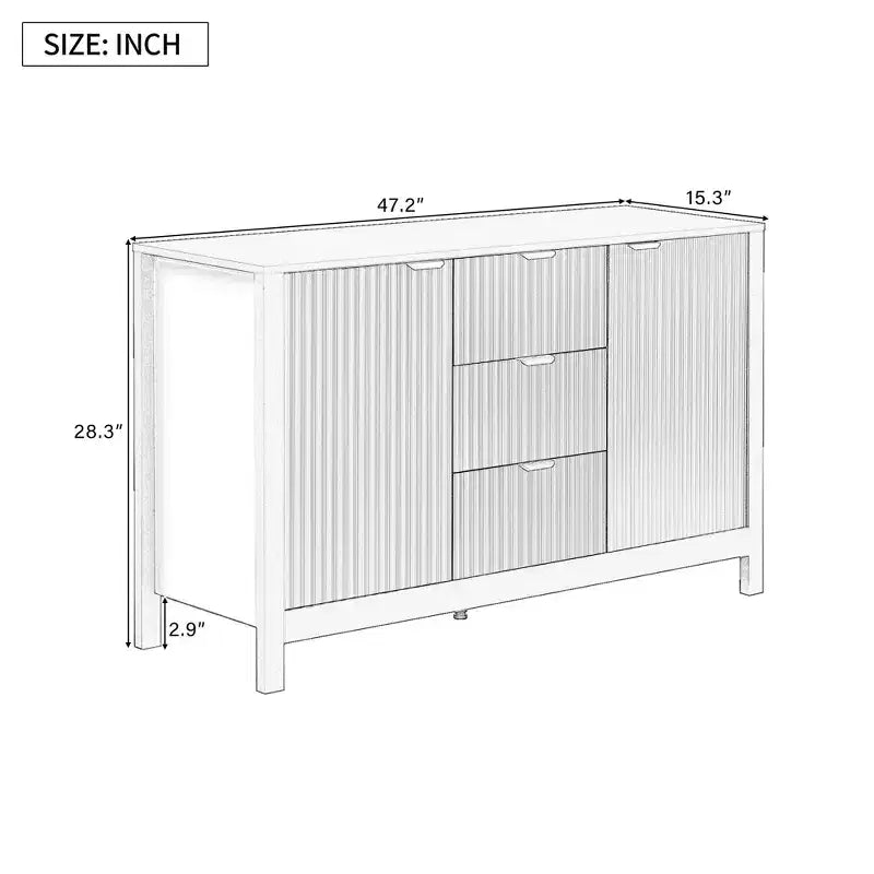 TUYOHW Buffet design ondulé, console de rangement avec 3 tiroirs, portes à fermeture douce, 3 étagères réglables, poignées en métal, armoire pour salon