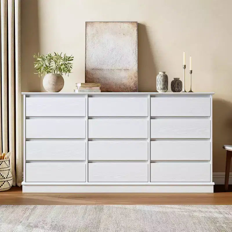Commode à 5-12 tiroirs pour chambre, grande commode double avec tiroirs profonds et plateau large, haute commode en bois pour salon, couloir, chambre d'enfants