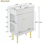 Meuble-lavabo de salle de bain en céramique blanche et MDF de 21,6 po avec lavabo simple et rangement latéral | Armoire de rangement de salle de bain