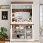 Meuble bar à café avec lumières LED, vaisselier de bar à café de style rustique haut avec rangement, buffet avec support pour micro-ondes
