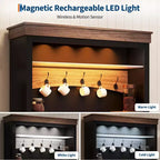 Meuble bar à café avec lumières LED, vaisselier de bar à café de style rustique haut avec rangement, buffet avec support pour micro-ondes