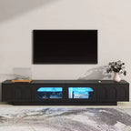 Meuble TV JVNOXK en verre trempé avec rainures, adapté aux téléviseurs jusqu'à 95 pouces, console média fonctionnelle, adapté aux salons, Noir