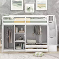 GDFStudio Duke Loft Bed with 3 Shelves, 2 Wardrobes and 2 Drawers, Ladder with Storage