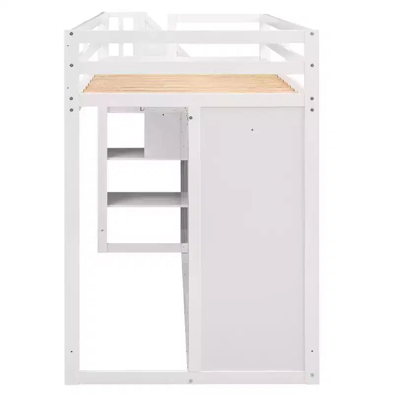 Lit mezzanine GDFStudio Duke avec 3 étagères, 2 armoires et 2 tiroirs, échelle avec rangement