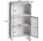 Meuble de salle de bain sur pied, Armoire de rangement de 115 cm de hauteur avec porte vitrée et étagères, Vitrine autoportante pour cuisine, salon, couloir.
