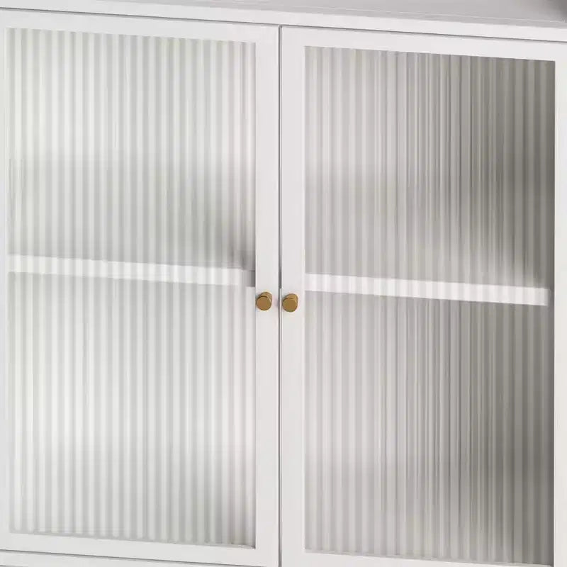 Meuble de salle de bain sur pied, Armoire de rangement de 115 cm de hauteur avec porte vitrée et étagères, Vitrine autoportante pour cuisine, salon, couloir.