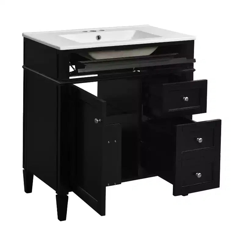 Meuble-lavabo de salle de bain de 76 cm avec lavabo, meuble de rangement de salle de bain avec tiroirs et miroir, armoire de toilette avec miroir