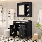 Meuble-lavabo de salle de bain de 76 cm avec lavabo, meuble de rangement de salle de bain avec tiroirs et miroir, armoire de toilette avec miroir