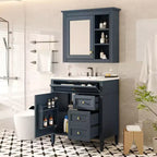 Meuble-lavabo de salle de bain de 76 cm avec lavabo, meuble de rangement de salle de bain avec tiroirs et miroir, armoire de toilette avec miroir