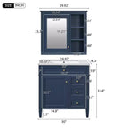 Meuble-lavabo de salle de bain de 76 cm avec lavabo, meuble de rangement de salle de bain avec tiroirs et miroir, armoire de toilette avec miroir