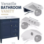 Meuble-lavabo de salle de bain de 76 cm avec lavabo, meuble de rangement de salle de bain avec tiroirs et miroir, armoire de toilette avec miroir