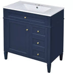 Meuble-lavabo de salle de bain de 76 cm avec lavabo, meuble de rangement de salle de bain avec tiroirs et miroir, armoire de toilette avec miroir