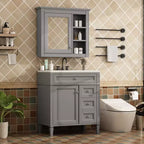 Meuble-lavabo de salle de bain de 76 cm avec lavabo, meuble de rangement de salle de bain avec tiroirs et miroir, armoire de toilette avec miroir