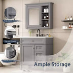 Meuble-lavabo de salle de bain de 76 cm avec lavabo, meuble de rangement de salle de bain avec tiroirs et miroir, armoire de toilette avec miroir