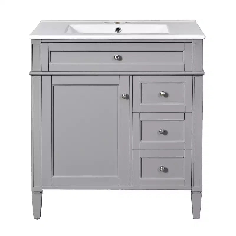 Meuble-lavabo de salle de bain de 76 cm avec lavabo, meuble de rangement de salle de bain avec tiroirs et miroir, armoire de toilette avec miroir