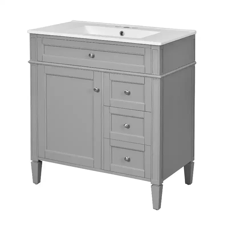 Meuble-lavabo de salle de bain de 76 cm avec lavabo, meuble de rangement de salle de bain avec tiroirs et miroir, armoire de toilette avec miroir