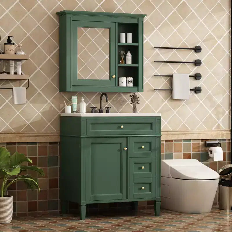 Meuble-lavabo de salle de bain de 76 cm avec lavabo, meuble de rangement de salle de bain avec tiroirs et miroir, armoire de toilette avec miroir