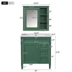 Meuble-lavabo de salle de bain de 76 cm avec lavabo, meuble de rangement de salle de bain avec tiroirs et miroir, armoire de toilette avec miroir