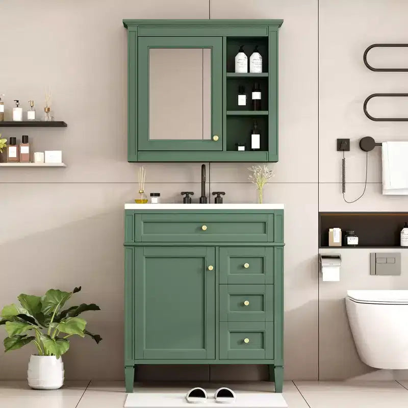 Meuble-lavabo de salle de bain de 76 cm avec lavabo, meuble de rangement de salle de bain avec tiroirs et miroir, armoire de toilette avec miroir