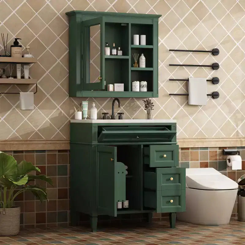 Meuble-lavabo de salle de bain de 76 cm avec lavabo, meuble de rangement de salle de bain avec tiroirs et miroir, armoire de toilette avec miroir
